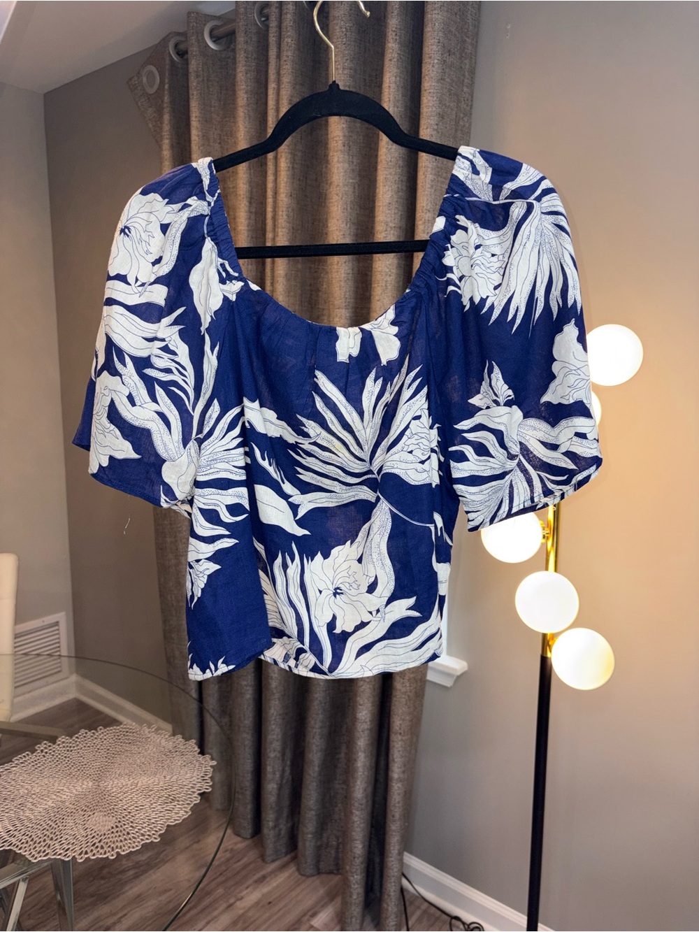 Rachel Zoe Navy & White Floral Off-Shoulder Crop Top